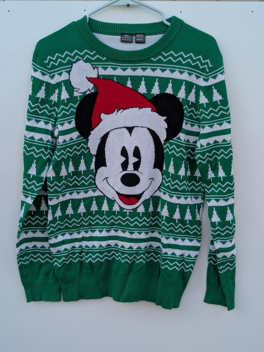 Disney Mickey Mouse Green Ugly Christmas Sweater Santa Hat Size S/M